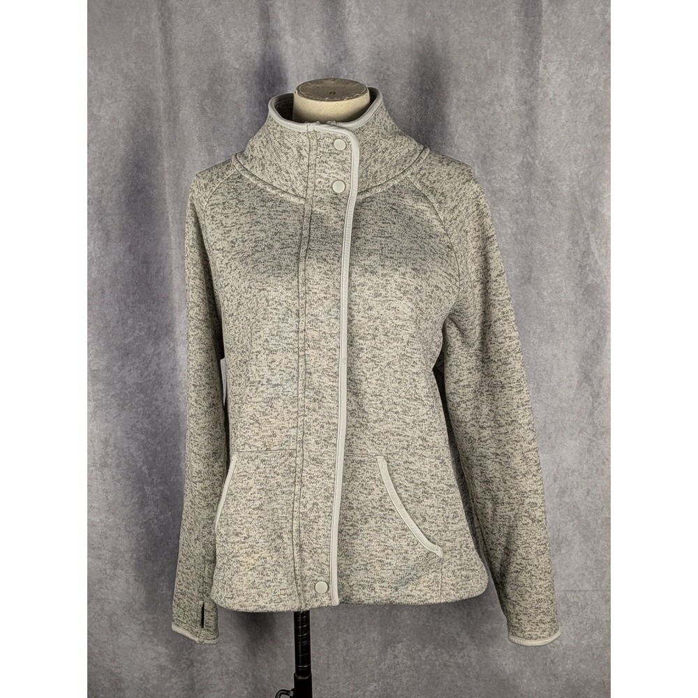 Champion C9 Duo Dry Gray Marl Fleece Snap Funnel Neck Jacket Thumbholes Womens L